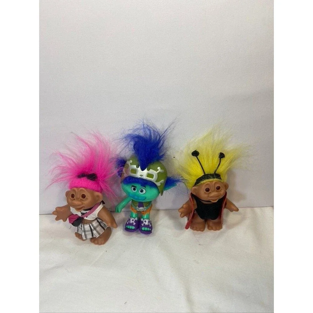 TROLLS LOT OF 3 MUTI COLOR DRESSED 5 INCHES VINTAGE
